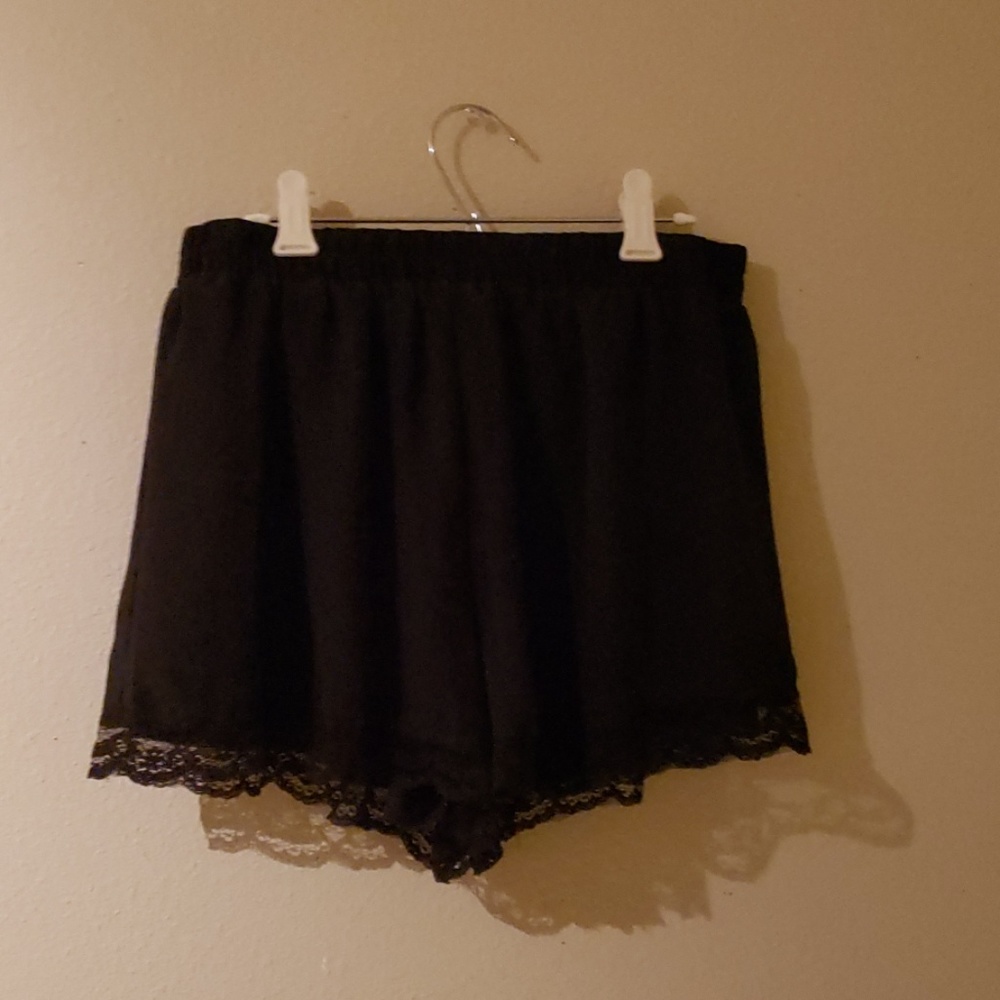 Women's black sheer lacy high-waisted shorts